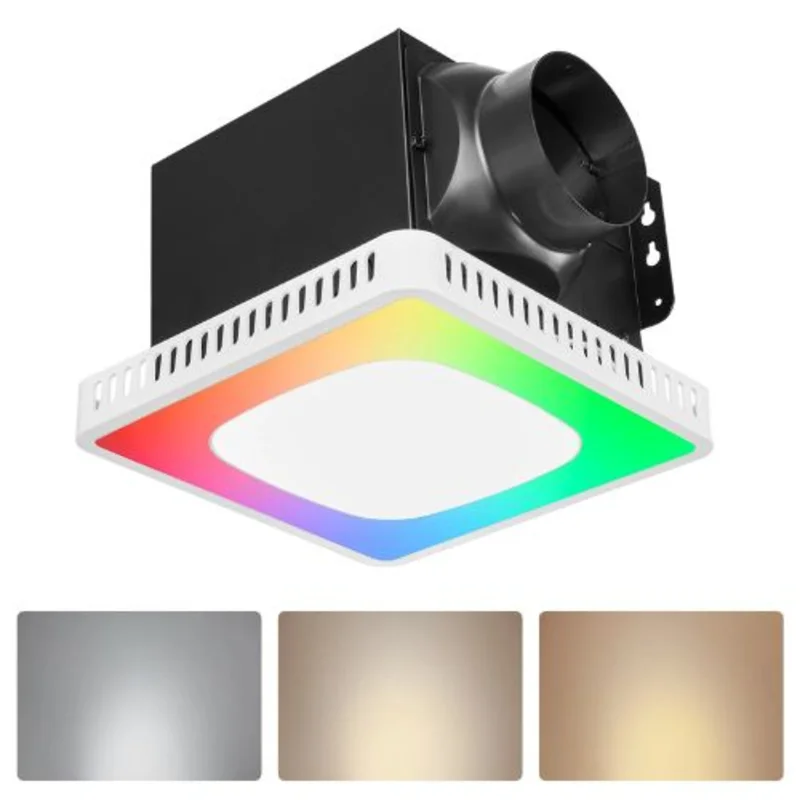 Bathroom Exhaust Fan with RGB Light 80/110/130 CFM 1.5 Sones Quiet DC Motor Vent Fan (White)