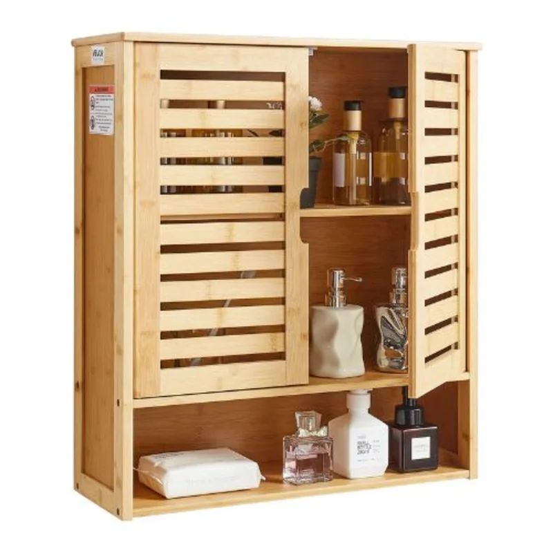 Bathroom Wall Cabinet 2 Doors Adjustable Shelf Over-the-Toilet Wall Mounted with Shelves & Open Partition