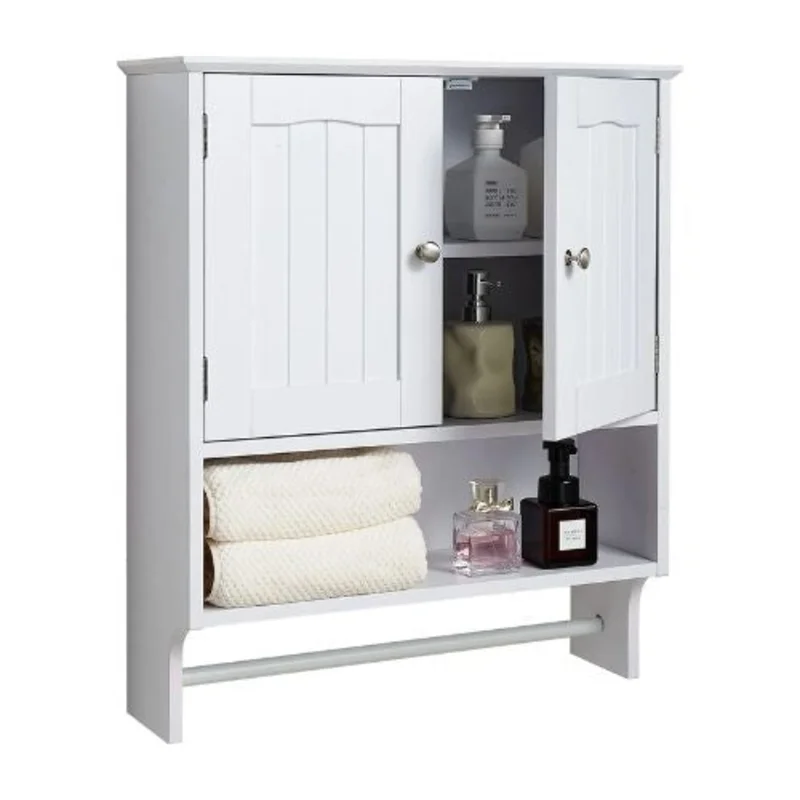 Bathroom Wall Cabinet 2 Doors Adjustable Shelf Over-the-Toilet (White)