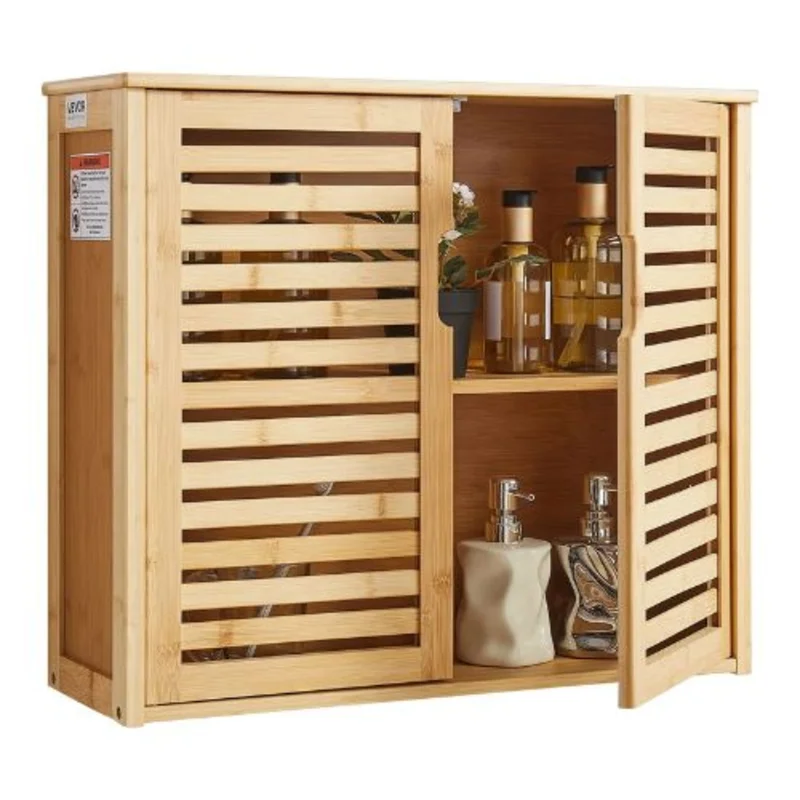 Bathroom Wall Cabinet 2 Doors Adjustable Shelf with 3 Height Levels Over-the-Toilet Wall Mounted with Shelves