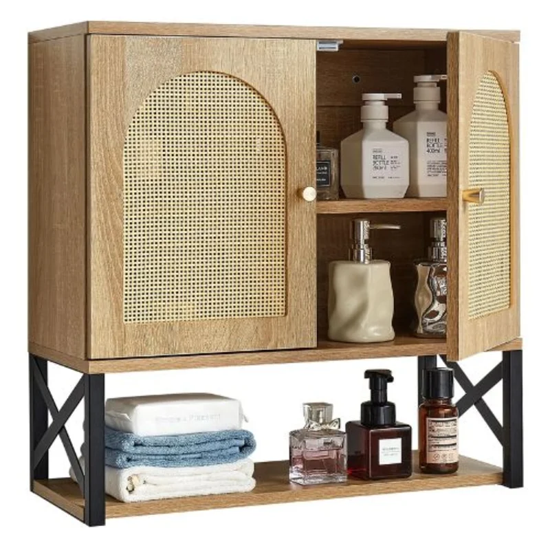 Bathroom Wall Cabinet with 2 Doors Adjustable Shelf Over-the-Toilet Storage Wall-Mounted Organizer for Laundry Kitchen Restroom