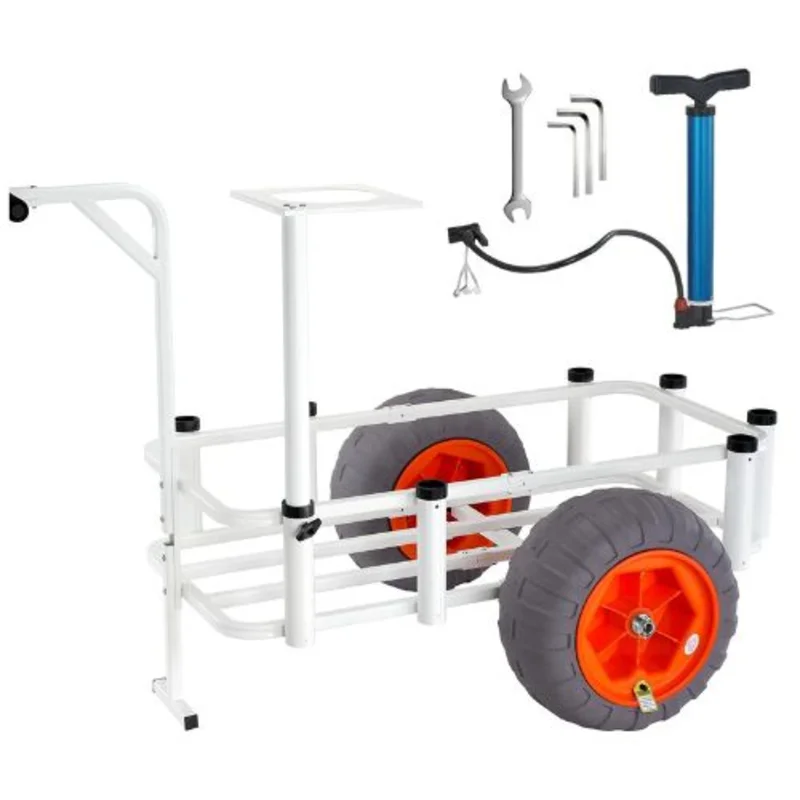 Beach Fishing Cart 350 lbs Load Capacity Fish and Marine Cart with Two 16" Big Wheels PU Balloon Tires for Sand Heavy-Duty Aluminum Pier Wagon Trolley