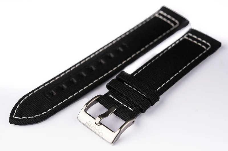 Black Canvas With White Stitching Strap - 22mm
