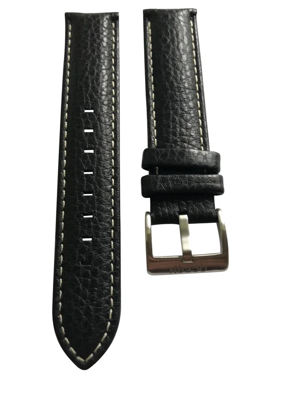 Black leather strap with signed stainless steel buckle for the Ocean Navigator - 20mm