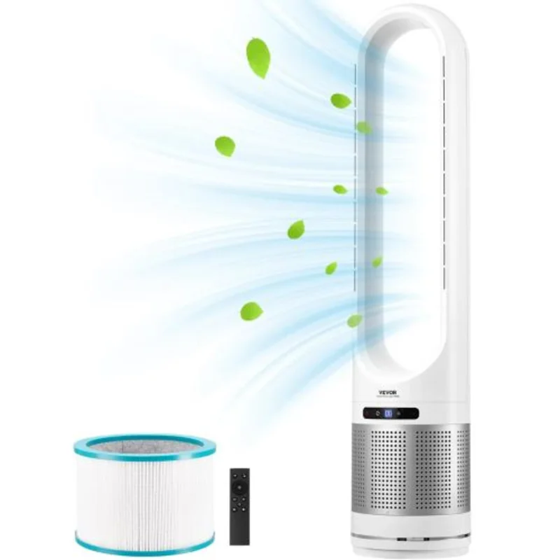 Bladeless Tower Fan, 15.4ft/s Velocity, 80 Oscillation, 8 Speeds, H13 HEPA Filtration, Remote Control & Air Purification Mode