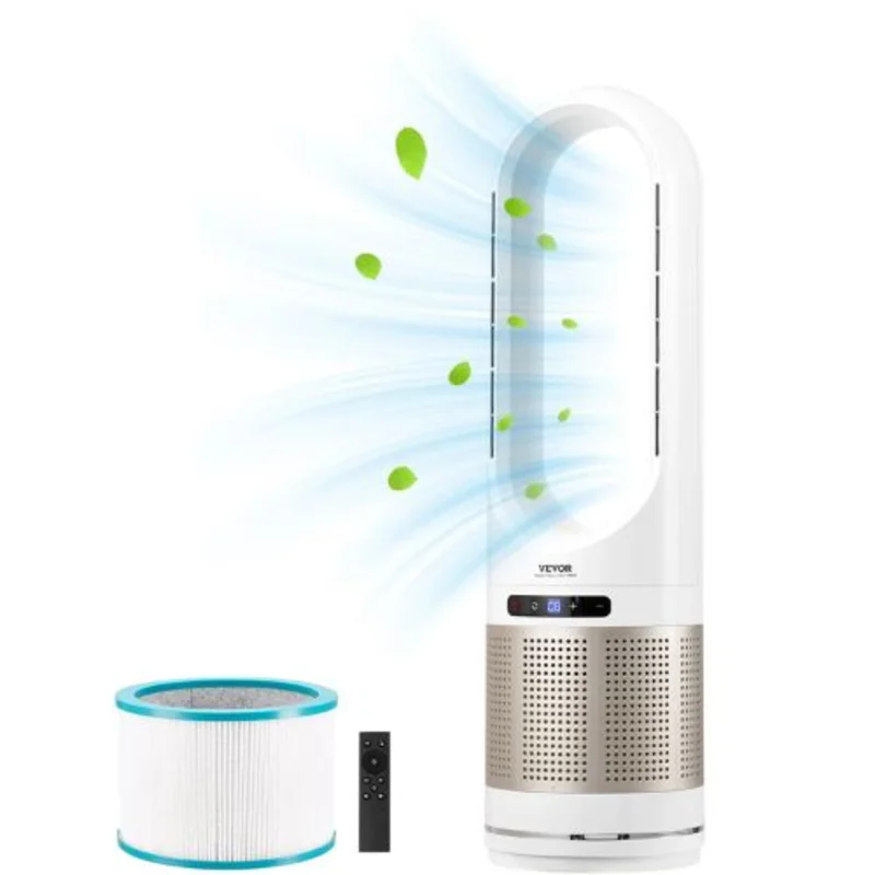 Bladeless Tower Fan, 16.4ft/s Velocity, 80 Oscillation, 8 Speeds, 8H Timer, H13 HEPA Filtration, Remote Control & Air Purification Mode