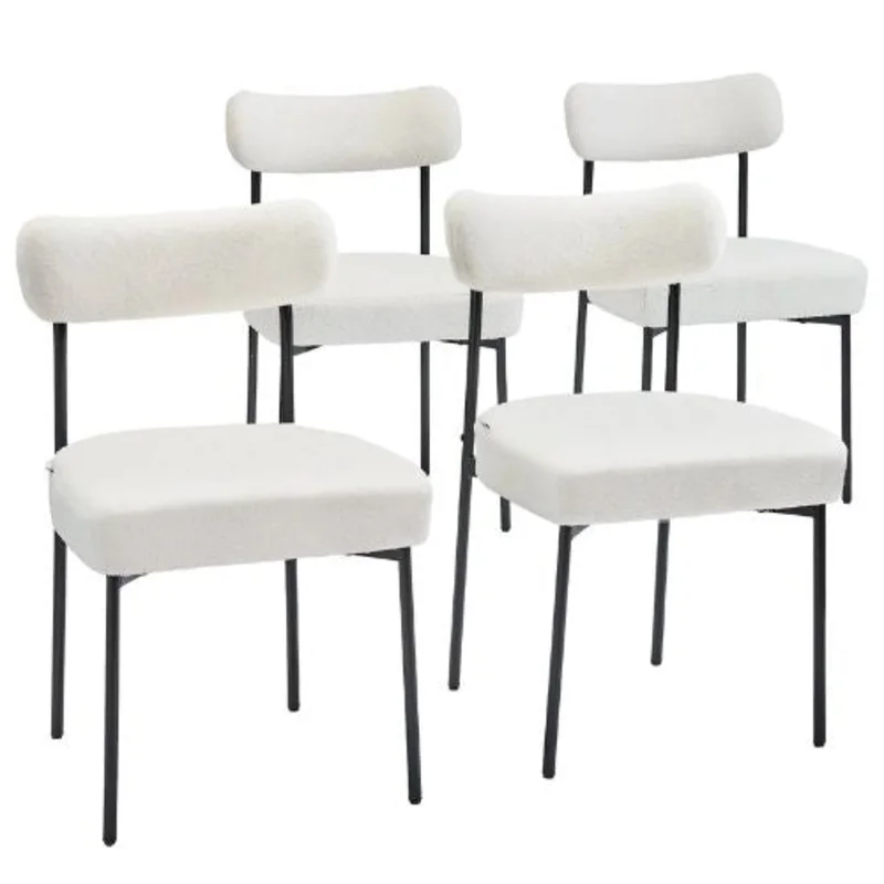 Boucle Dining Chairs with Curved Backrest and Black Metal Legs for Dining Table&Kitchen Table (Set of 4)
