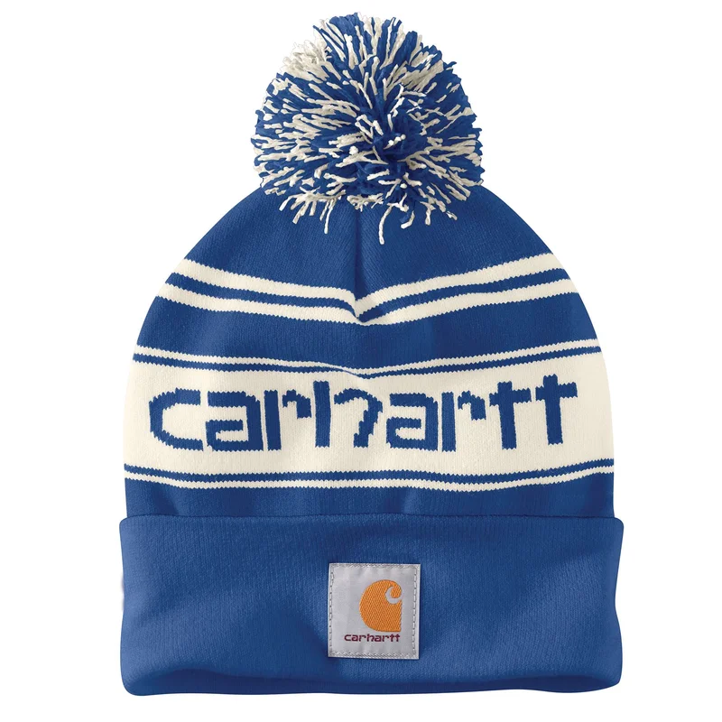 Carhartt Knit Pom-Pom Cuffed Logo Beanie Black/Winter White Marl