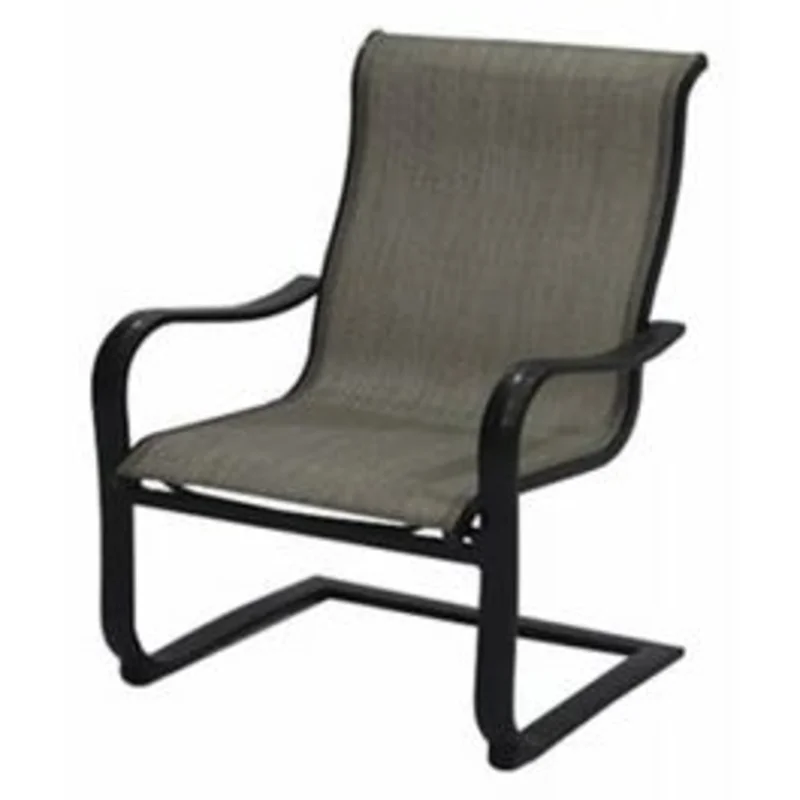 Chesapeake Sling C-Spring Patio Dining Chair, Gray/Beige With Pewter Aluminum Frame