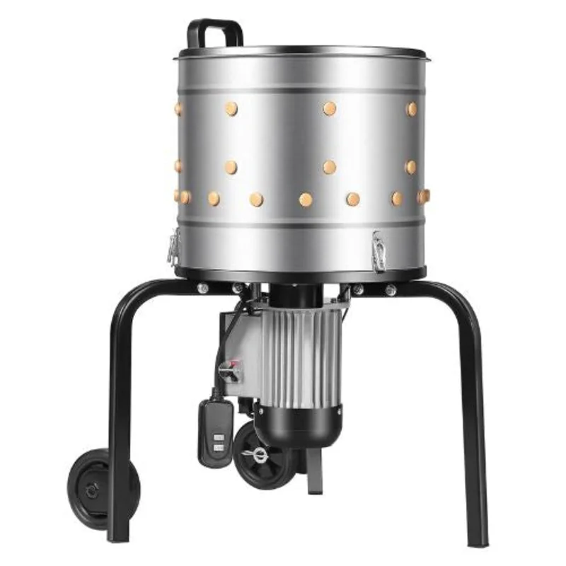 Chicken Plucker Machine 15.7" Drum 550W 275RPM 114 Soft Fingers Stainless Steel Feather Remover with Transport Wheels