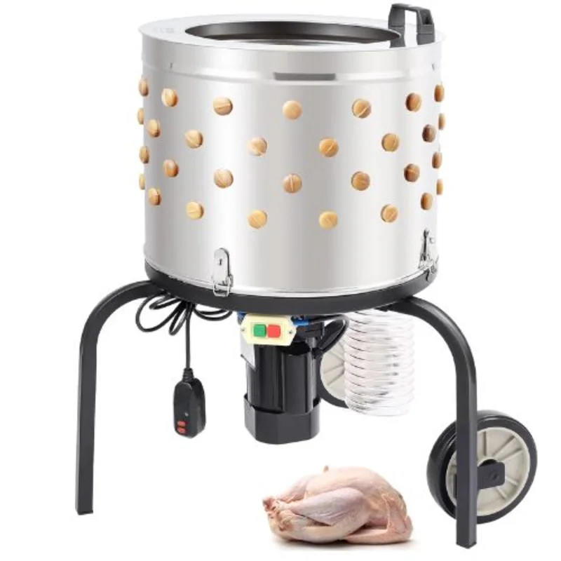 Chicken Plucker Machine 20" Stainless Steel Drum 108 Soft Fingers 500W Poultry Defeathering Equipment with Debris Collection