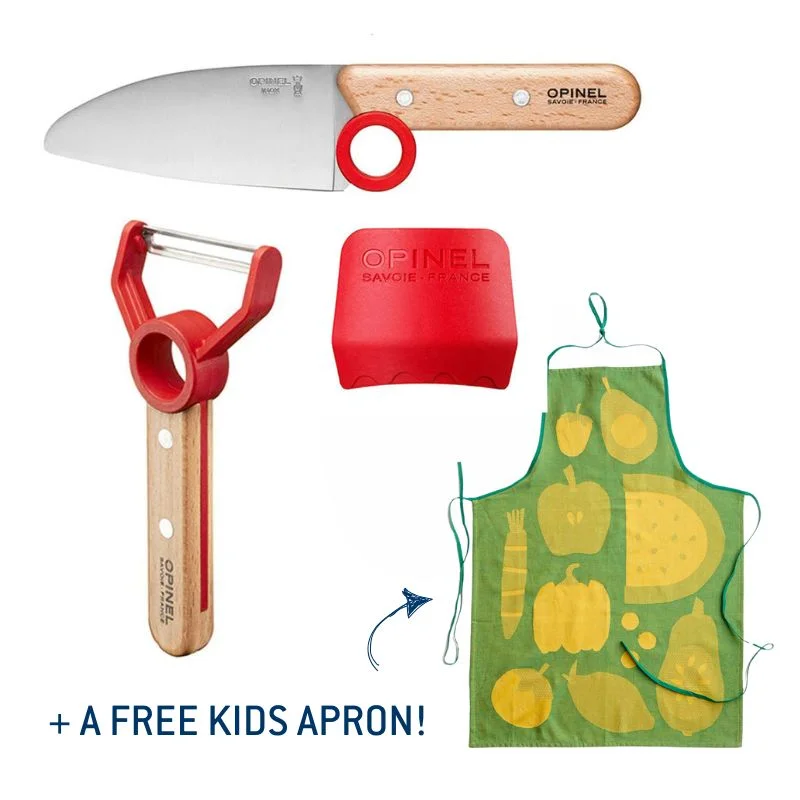Children's Kitchen Knives 3pcs Set Le Petit Chef with FREE kid's apron Red
