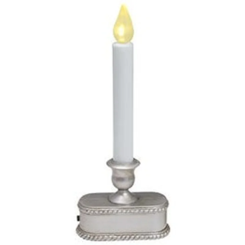 Christmas LED Lighted Candle, Battery-Operated, Brushed Silver, 9-In.