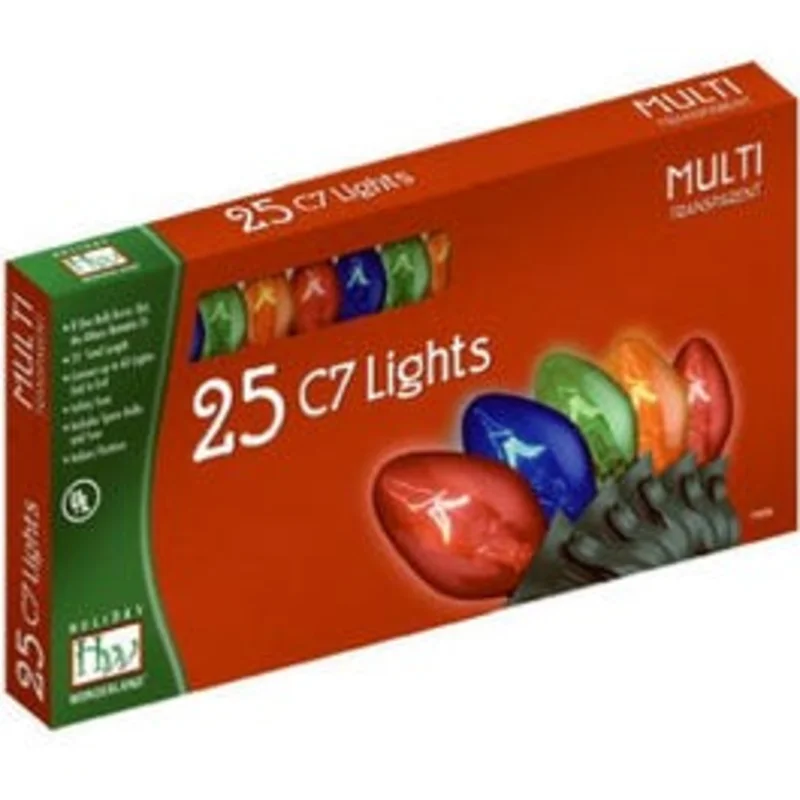 Christmas Lights Set, Multi-Color, C7 Transparent, 25-Ct.