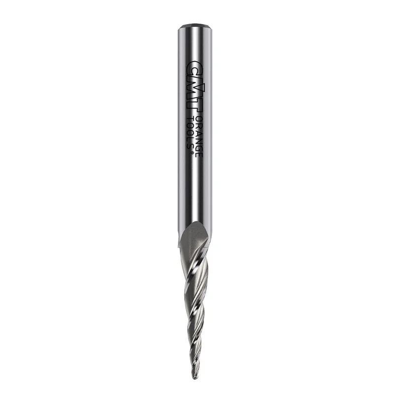 CMT 3 Flute Upcut 5.4 Tapered Ball Nose Spiral Router Bit - 1/16" Diameter x 1/4" Shank