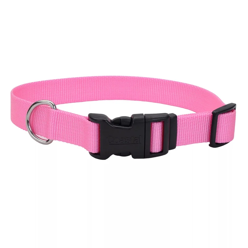 Coastal Pet Products Coastal Adjustable Dog Collar with Plastic Buckle Pink Bright, 1" x 14"-20" Pink Bright