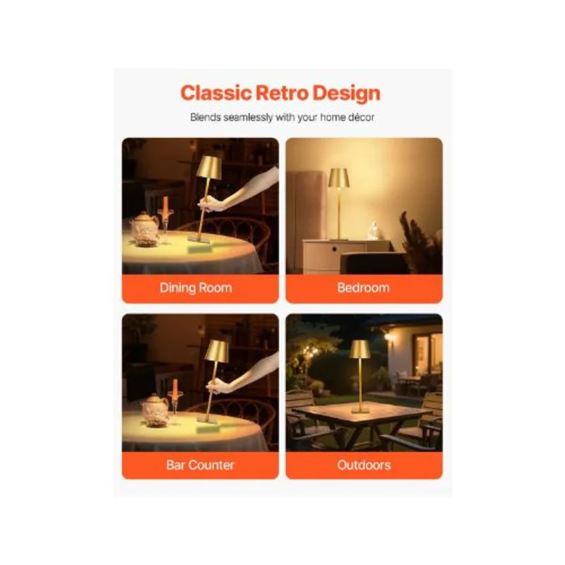Cordless Decorative Wireless LED Desk Lamps 30006500K With Adjustable Color Temperature Set Of Two Gold