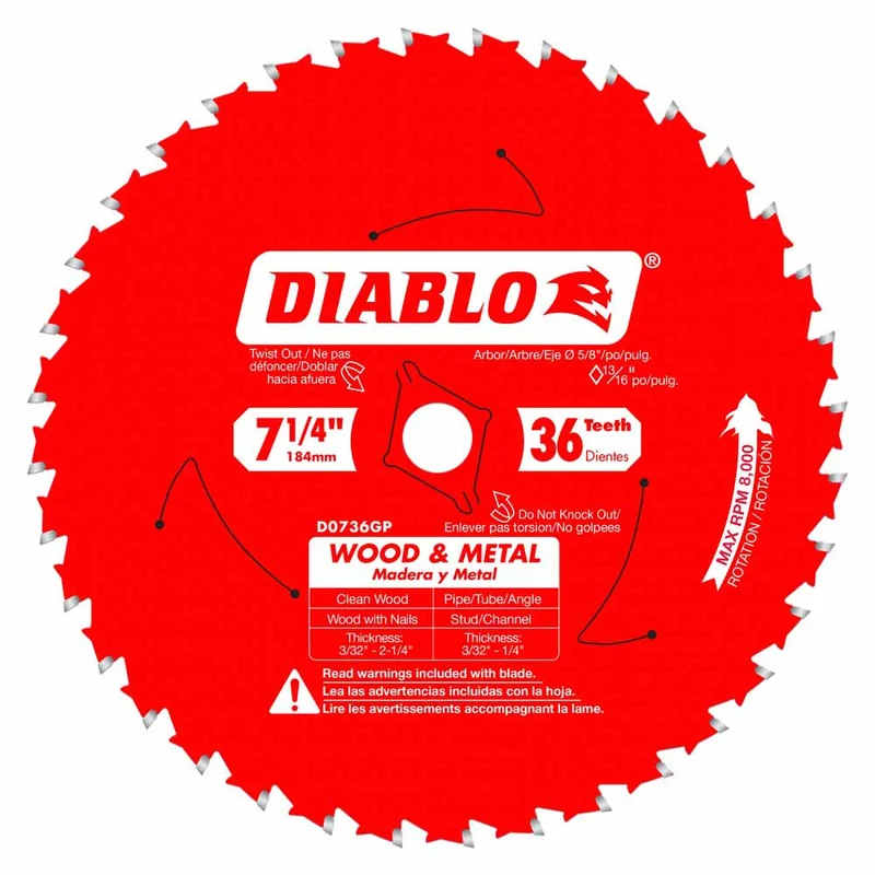 Diablo 7-1/4" x 36T Wood & Metal Carbide Saw Blades (5 Pack)