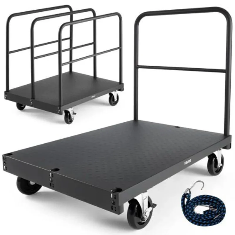Drywall Cart Dolly 2-in-1 Steel Panel Truck Cart with 5 inch Swivel Casters 36 x 24 inch Platform Truck with 3 Side Handrails for Factory