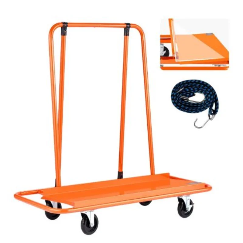 Drywall Cart Dolly Steel Panel Dolly with 4 Swivel Casters Durable & Long-lasting Panel Truck Cart with Tie-Down Strap