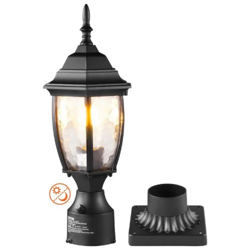 Dusk to Dawn Outdoor Post Light 15.75 in Waterproof Lamp Post Fixture with Glass Shade for Patio Garden