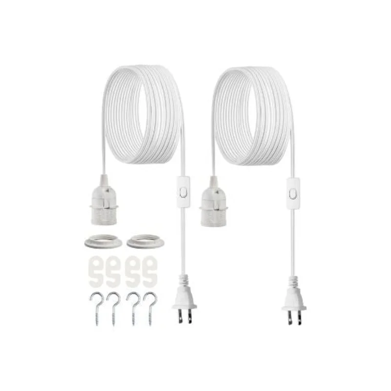 Easy Install Decorative E26 Plug In Light Socket Cord Set 16 ft Pendant Extension Kit 2 Pack