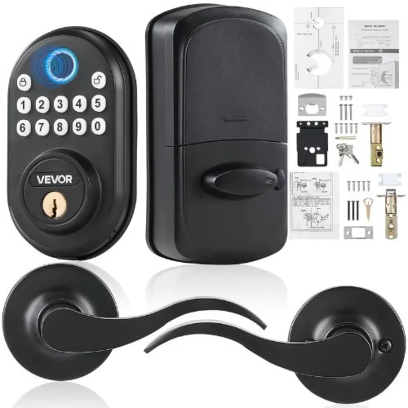 Electronic Fingerprint Door Lock with Keypad, Lever Handle & Backup Key