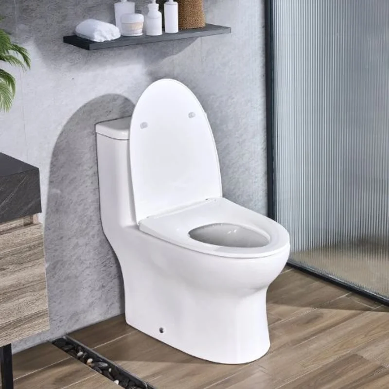 Elongated One-Piece Toilet Vortex Dual-Flush 1.0/1.28 GPF Comfortable Chair Seat Standard Height 12" Rough-In White & Silver Easy-Clean Skirted Design
