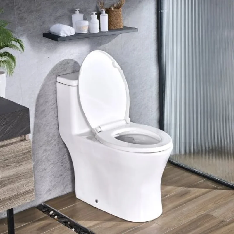 Elongated One-Piece Toilet Vortex Dual-Flush 1.0/1.28 GPF Easy-Clean Skirted Design (White & Black)