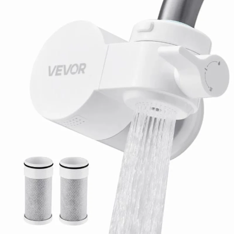 Faucet Mount Water Filter Horizontal Carbon Fiber Purifier for Sink Tap Removes Chlorine & Lead, 3 Filters White