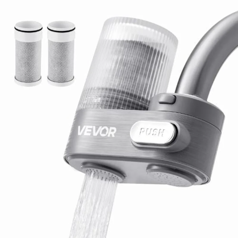 Faucet Mount Water Filter Vertical Carbon Fiber Purifier for Sink Tap Removes Chlorine & Lead, 3 Filters Gray