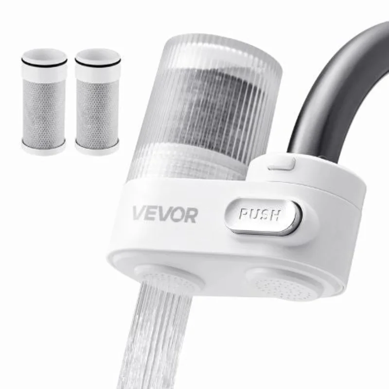 Faucet Mount Water Filter Vertical Carbon Fiber Purifier for Sink Tap Removes Chlorine & Lead, 3 Filters White