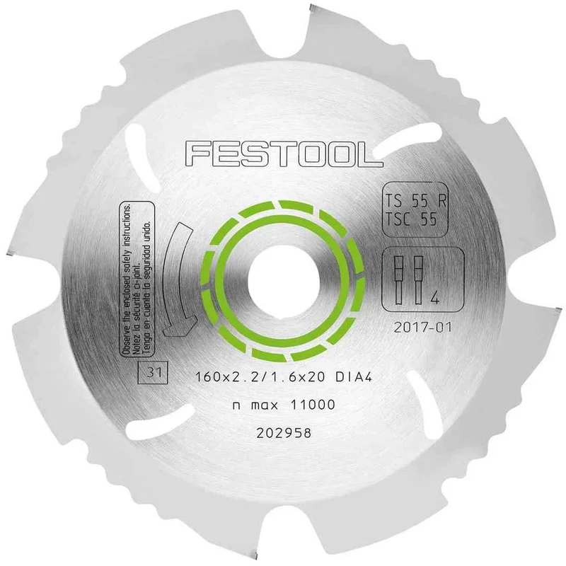 Festool Diamond Saw Blade, Abrasive Materials, 4 Teeth, For TS 55 R / TSC 55 R (2.2 mm Kerf)