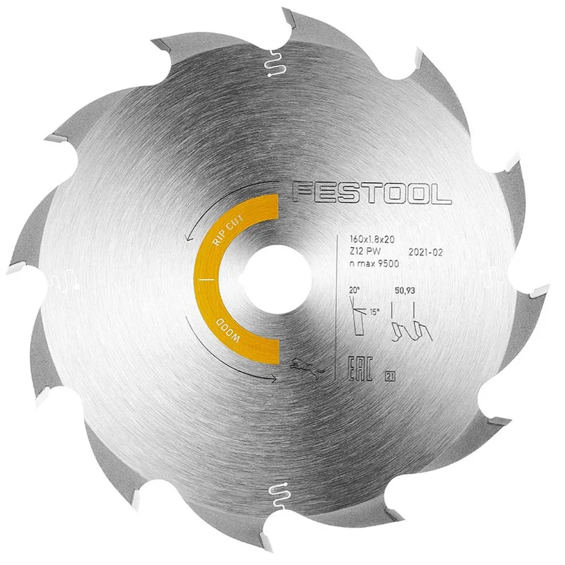 Festool Saw Blade, Panther Wood Rip Cut, 12 Teeth, For TSC 55 K / TS 55 F / HK(C) 55 (1.8 mm Kerf)