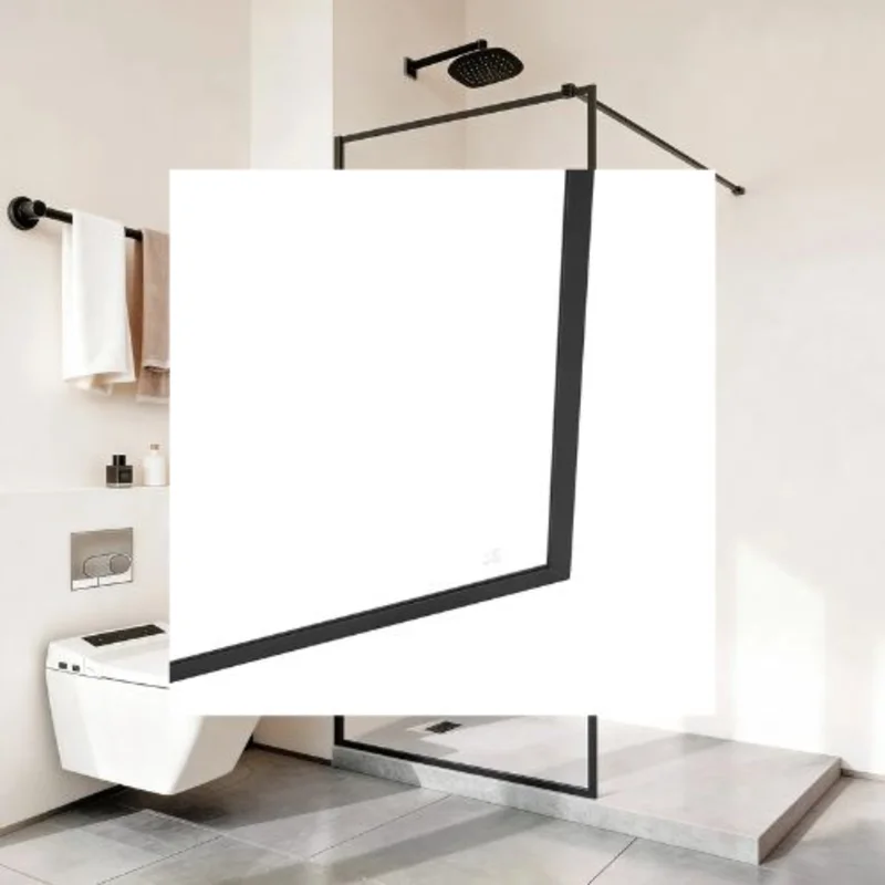 Fixed Glass Shower Panel 34 x 73.6 in Full-Framed 5/16 in Clear Tempered Glass Bottom Seal Matte Black Hardware