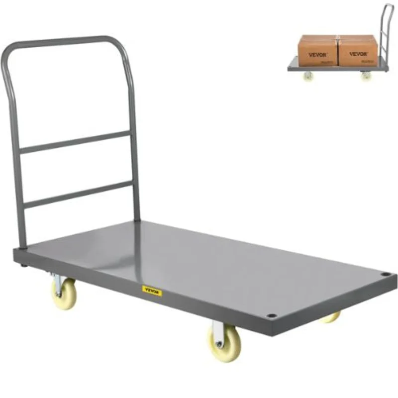 Flatbed Utility Cart Supports up to 2000 lbs Sturdy Steel Construction Ideal for Transporting Luggage