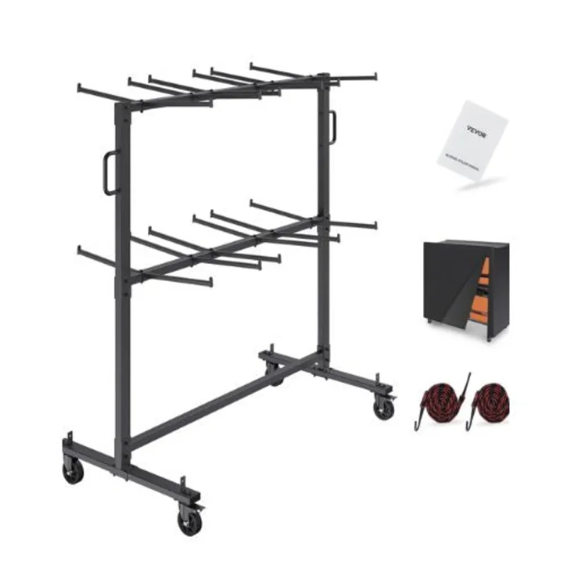Folding Chair Cart Double Layer Mobile Stackable Chair Dolly Storage Rack Trolley with 530 Lbs Capacity to Store 84 Chairs Heavy Duty Iron Chairs Holder