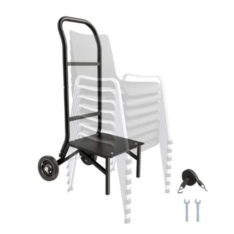Folding Chair Rack 150 LBS Capacity Heavy-duty Chair Cart for Stacking 10 Chairs Multi-Function Metal Chair Storage Dolly with Rubber Wheels