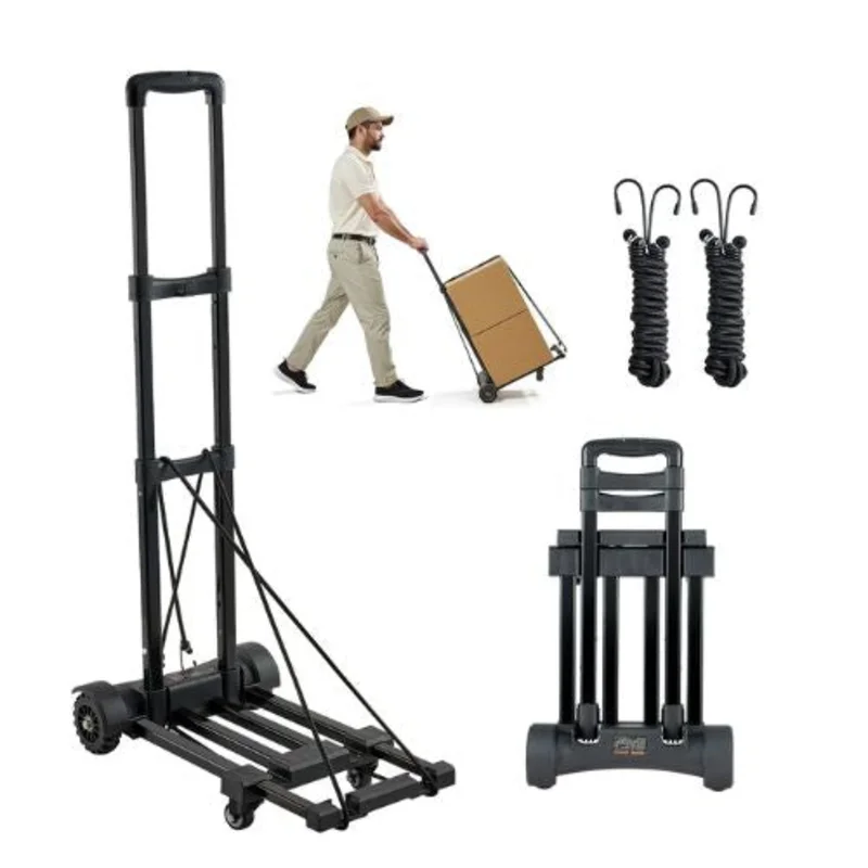 Folding Hand Truck 290 lbs Load Capacity Collapsible Luggage Cart with 4 Wheels Utility Dolly Platform Cart for Airport Travel Luggage