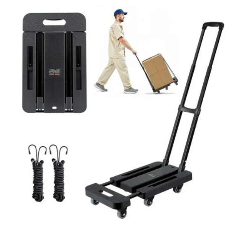 Folding Hand Truck 500 lbs Load Capacity Collapsible Luggage Cart with 6 Wheels Utility Dolly Platform Cart for Airport Travel Luggage