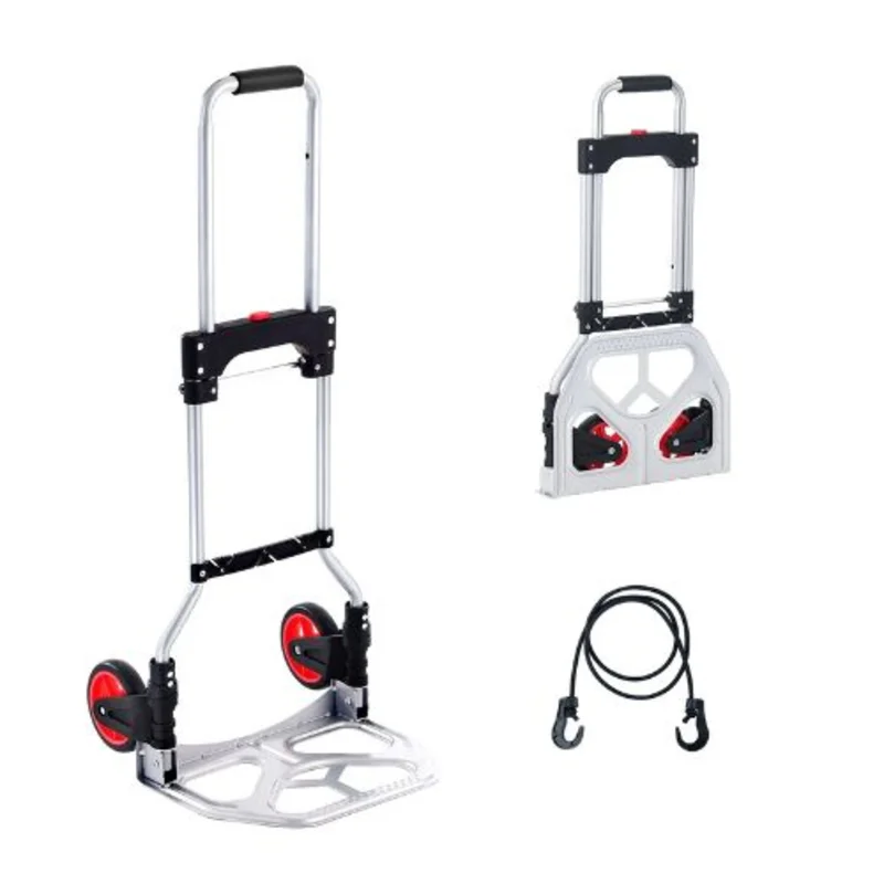 Folding Hand Truck and Dolly 176 lbs Capacity Aluminum Foldable Cart Heavy-Duty Luggage Trolley Cart with Telescoping Handle