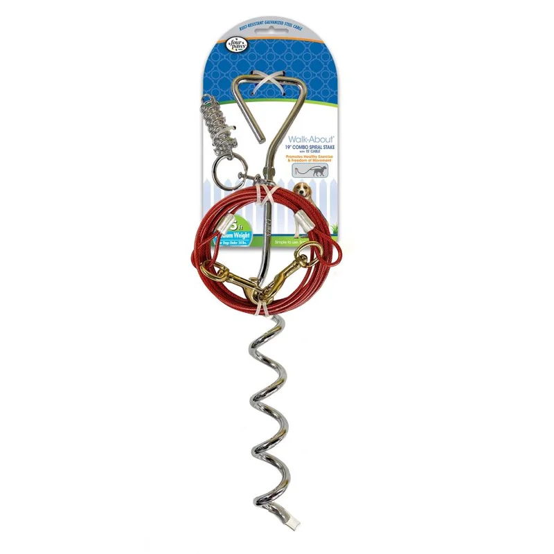 Four Paws Walk-About Combo Dog Tie-Out Stake with Cable