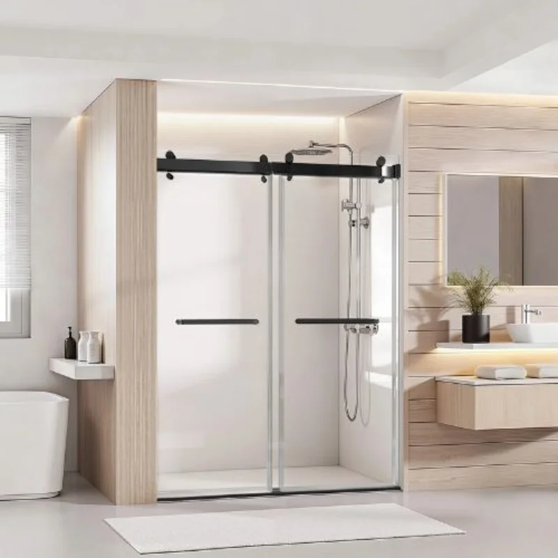 Frameless Shower Door 48" W x 76" H Sliding Glass 3/8" Clear Tempered Glass with Rail & Hardware Kit
