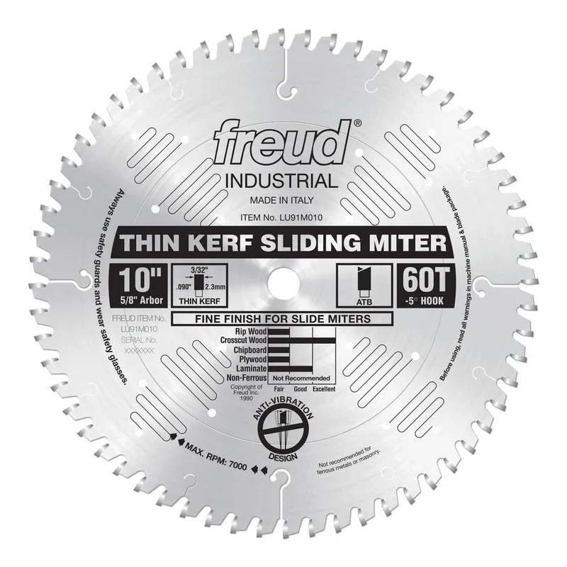 Freud 10" x 60T Thin Kerf Sliding Compound Miter Saw Blade
