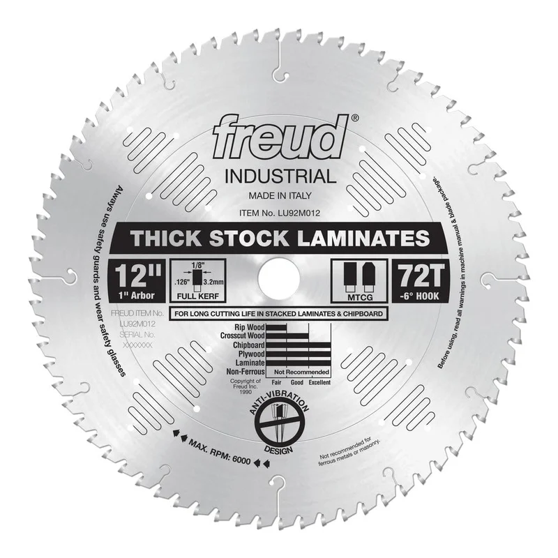 Freud 12" x 72T Thick-Stock Laminate Blade
