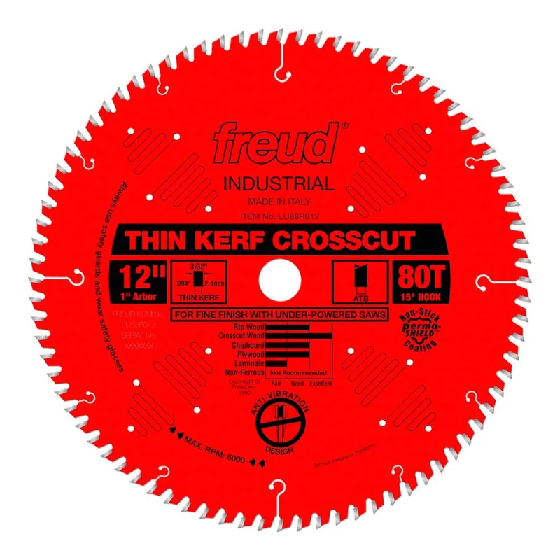 Freud 12" x 80T Thin Kerf Fine Finish Crosscut Blade