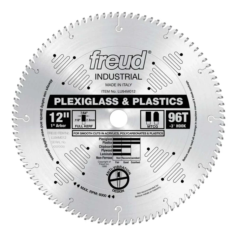 Freud 12" x 96T Saw Blade for Plastics & Plexiglass