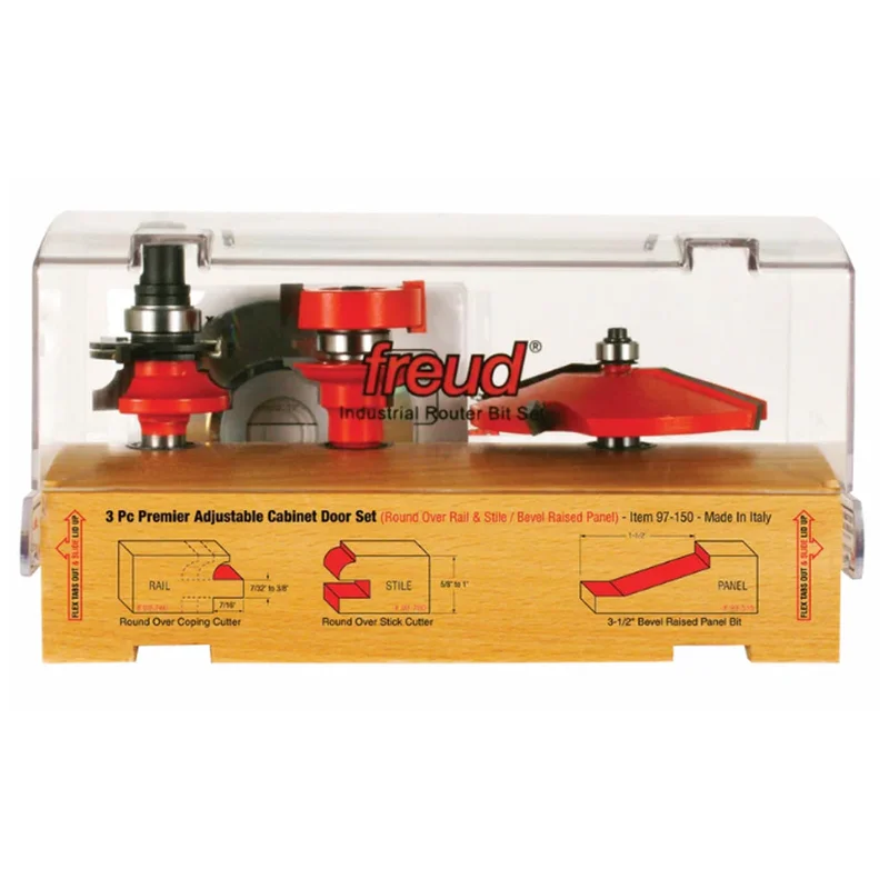 Freud 3-Piece Quadra-Cut Premier Adjustable Cabinet Door Router Bit Set (1/2" Shank)
