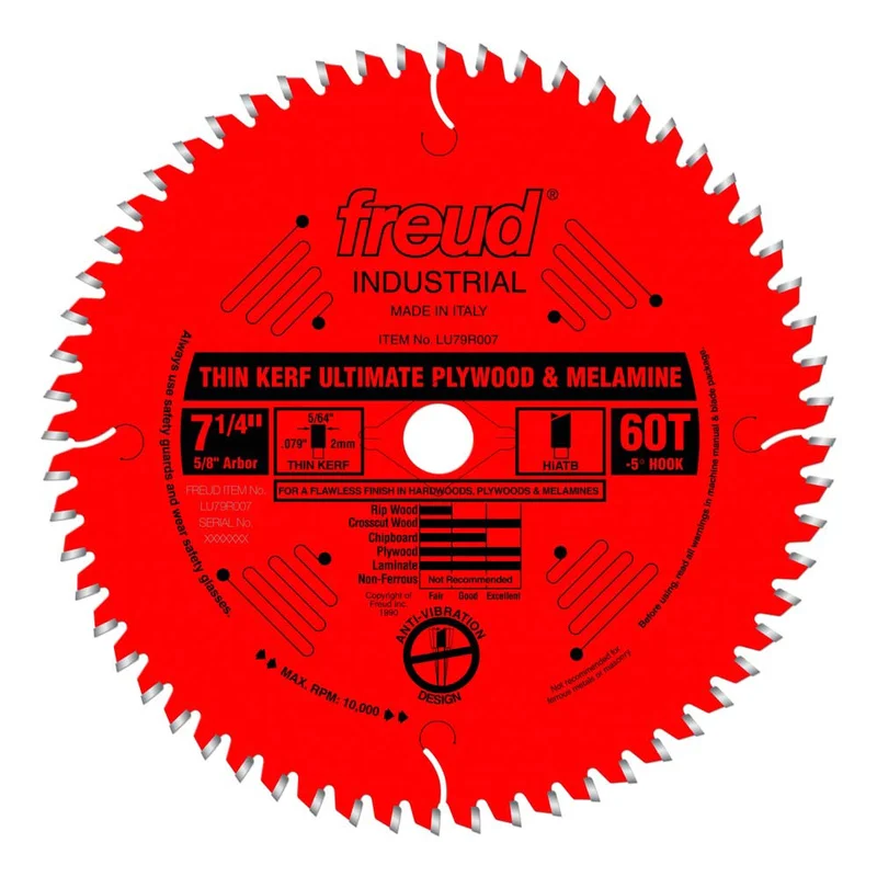 Freud 7-1/4" x 60T Thin Kerf Ultimate Plywood & Melamine Blade