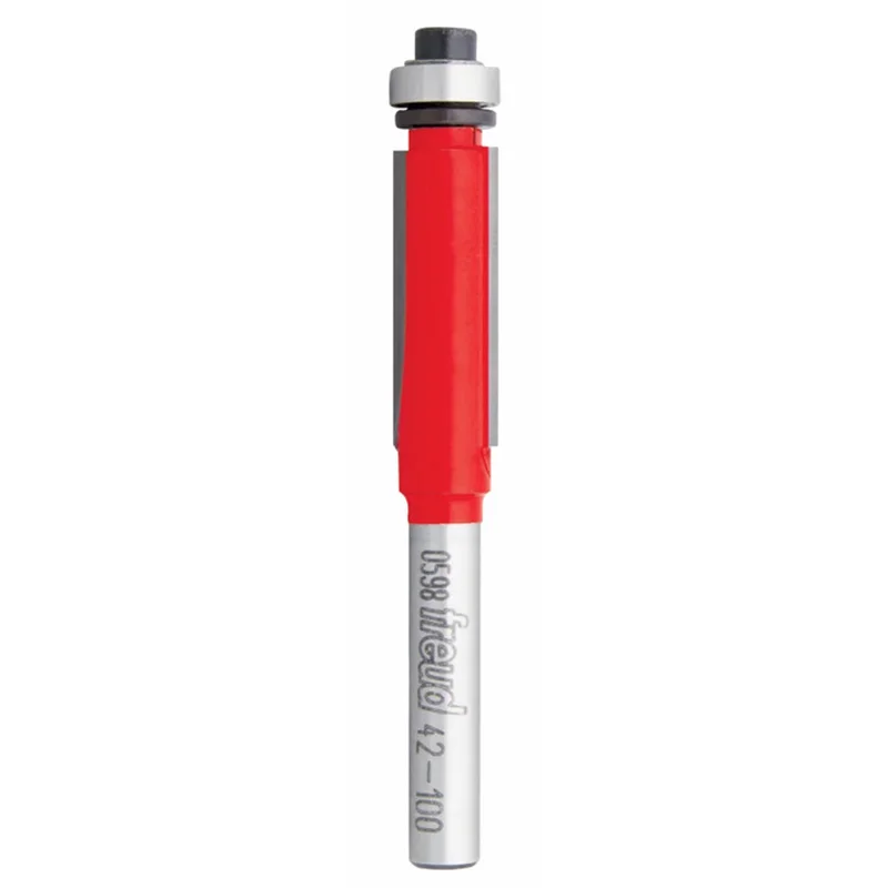 Freud Flush Trim Router Bit w/Bearing - 3/8" Diameter, 1" Cut Length, 1/4" Shank